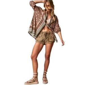 Free People Border Batik Buttondown Brown Multi Top Blouse Trendy